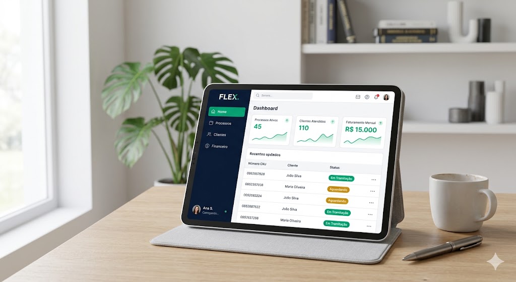Interface do Dashboard FLEX no tablet